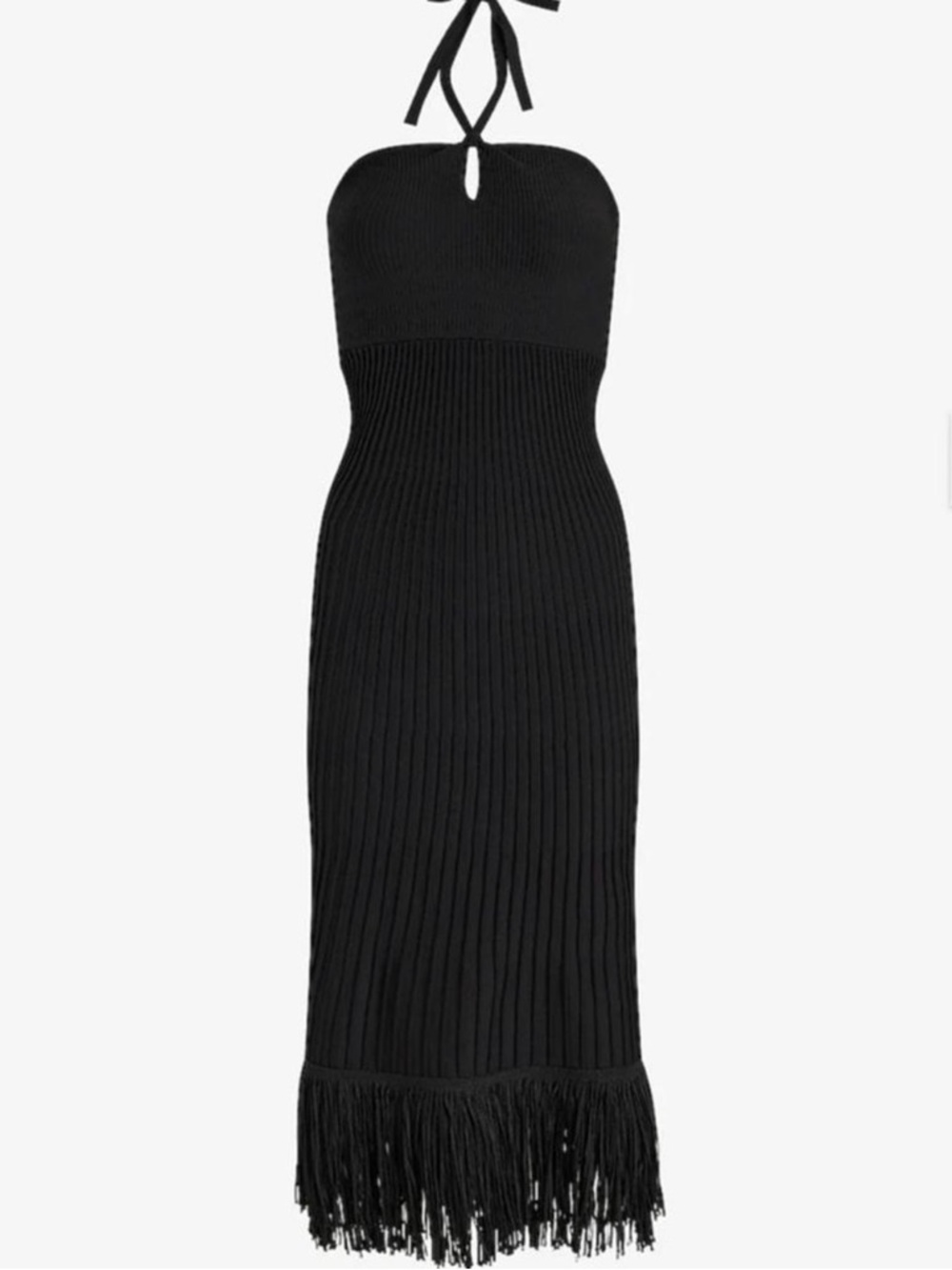 NWT Express Black Halter Ribbed Maxi Dress with Fringe